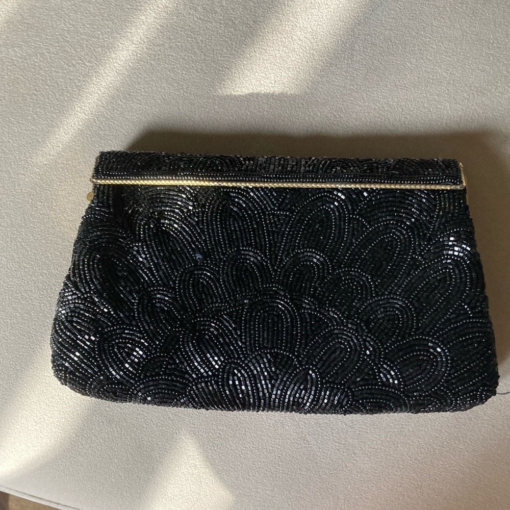 VINTAGE Elegant Black Beaded Clutch